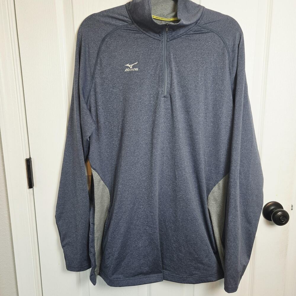 Mizuno Pullover Mens 2XL Gray Performance 1/4 Zip Long Sleeve Training Top